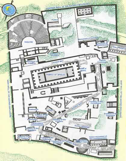 delphi ancient site  greece travel map
