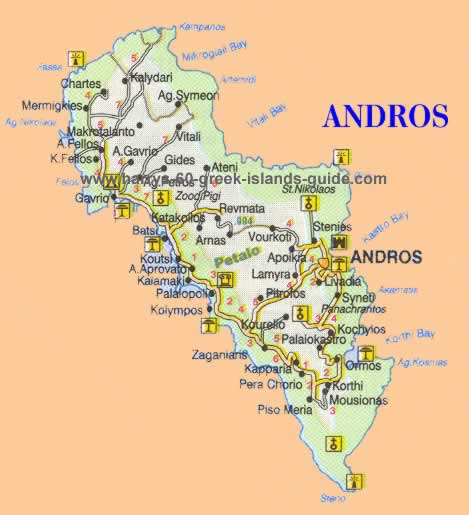Andros greek island map